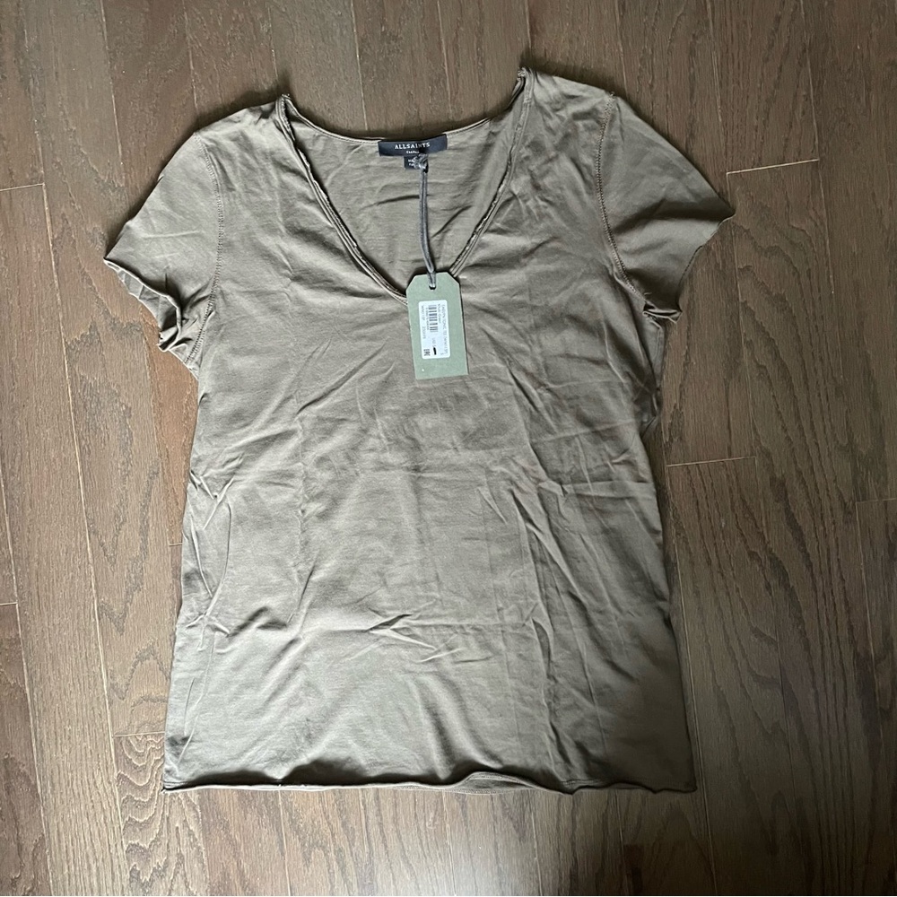 NWT All Saints Khaki Green Short Sleeve Women's Top